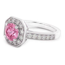 Afbeelding in Gallery-weergave laden, 3,91 Karaat Roze Saffier Halo Ring met uit de aarde gewonnen Diamanten