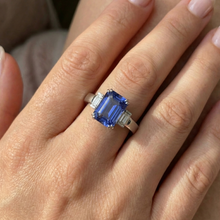 Afbeelding in Gallery-weergave laden, echte baguette diamant 3karaat ring met diamantaccenten