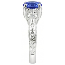 Afbeelding in Gallery-weergave laden, 4.01 Ct Trouwring Sri Lanka Saffier Triljoen Diamanten 3-Stone