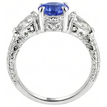 Afbeelding in Gallery-weergave laden, 4.01 Ct Trouwring Sri Lanka Saffier Triljoen Diamanten 3-Stone