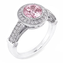 Afbeelding in Gallery-weergave laden, 4.11 Ct Solitaire Met Accenten Ronde Halo Roze Saffier Ring Edelsteen