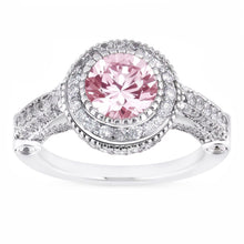 Afbeelding in Gallery-weergave laden, 4.11 Ct Solitaire Met Accenten Ronde Halo Roze Saffier Ring Edelsteen