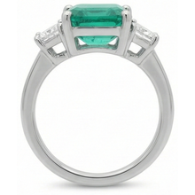 Afbeelding in Gallery-weergave laden, 4.25 Karaat Groene Smaragd GIA Natuurlijke uit de aarde gewonnen Diamanten Drie Stenen Ring Witgoud 14K Nieuw