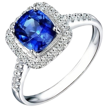 Afbeelding in Gallery-weergave laden, 4.30 Ct Ringkussen Ceylon blauwe saffier en ronde Natuurlijke echte diamanten ( niet in een laboratorium gekweekt )