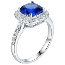 Afbeelding in Gallery-weergave laden, 4.30 Ct Ringkussen Ceylon blauwe saffier en ronde Natuurlijke echte diamanten ( niet in een laboratorium gekweekt )