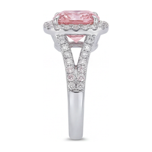Afbeelding in Gallery-weergave laden, Labgekweekte roze diamanten ring 4,5 karaat kussenvormige halo 14k witgoud