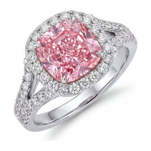 Afbeelding in Gallery-weergave laden, Labgekweekte roze diamanten ring 4,5 karaat kussenvormige halo 14k witgoud