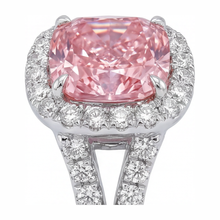 Afbeelding in Gallery-weergave laden, Labgekweekte roze diamanten ring 4,5 karaat kussenvormige halo 14k witgoud