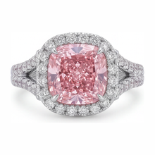 Afbeelding in Gallery-weergave laden, Labgekweekte roze diamanten ring 4,5 karaat kussenvormige halo 14k witgoud