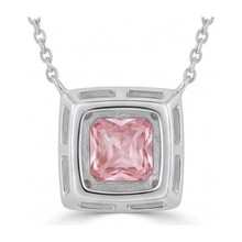 Afbeelding in Gallery-weergave laden, Roze diamanten ketting met 4,5 karaat labgekweekte radiant halo pavé hanger, 14k witgoud