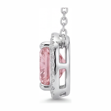 Afbeelding in Gallery-weergave laden, Roze diamanten ketting 4,5 karaat labgekweekt radiant Halo pavé kathedraal hanger 14K Witgoud