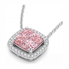 Afbeelding in Gallery-weergave laden, Roze diamanten ketting 4,5 karaat labgekweekt radiant Halo pavé kathedraal hanger 14K Witgoud
