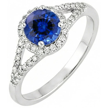 Afbeelding in Gallery-weergave laden, Ring met 4.51 Ct Ronde Ceylonese Saffier en Natuurlijke uit de aarde gewonnen Diamanten Witgoud 14K