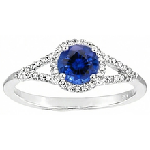 Afbeelding in Gallery-weergave laden, Ring met 4.51 Ct Ronde Ceylonese Saffier en Natuurlijke uit de aarde gewonnen Diamanten Witgoud 14K
