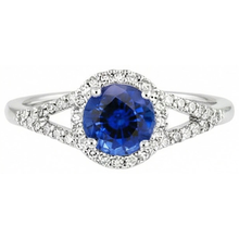 Afbeelding in Gallery-weergave laden, Ring met 4.51 Ct Ronde Ceylonese Saffier en Natuurlijke uit de aarde gewonnen Diamanten Witgoud 14K