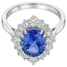 Afbeelding in Gallery-weergave laden, echte round tanzaniet 4.90karaat ring close-up detail