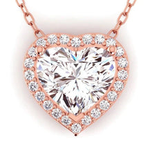 Afbeelding in Gallery-weergave laden, 4 Karaat Hartvorm Halo Echt Diamanten Dia Hanger Rosé Goud 14K