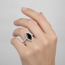 Afbeelding in Gallery-weergave laden, Zwarte Diamant Trouwring 4 Karaat Echte Marquise Halo 14K Witgoud