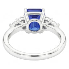 Afbeelding in Gallery-weergave laden, 4 ct Emerald Cut Ceylon blauwe saffier en ronde Natuurlijke echte diamanten ( niet in een laboratorium gekweekt ) trouwring