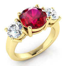 Afbeelding in Gallery-weergave laden, 4 ct Robijn en Ronde Diamanten 3 Stenen Ring Wit Goud Dames Sieraden