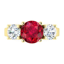 Afbeelding in Gallery-weergave laden, 4 ct Robijn en Ronde Diamanten 3 Stenen Ring Wit Goud Dames Sieraden