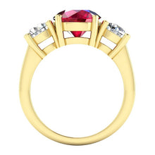 Afbeelding in Gallery-weergave laden, 4 ct Robijn en Ronde Diamanten 3 Stenen Ring Wit Goud Dames Sieraden