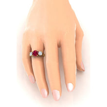 Afbeelding in Gallery-weergave laden, 4 ct Robijn en Ronde Diamanten 3 Stenen Ring Wit Goud Dames Sieraden