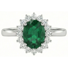 Afbeelding in Gallery-weergave laden, 4 ct. Solitaire met accent groene smaragd en Natuurlijke echte diamanten ( niet in een laboratorium gekweekt ) ring wit goud 14K
