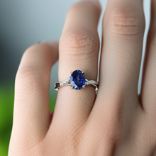 Afbeelding in Gallery-weergave laden, 4 ct Sri Lanka blauwe saffier en Natuurlijke echte diamanten ( niet in een laboratorium gekweekt ) ring wit goud 14k