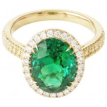 Afbeelding in Gallery-weergave laden, 4 ct ovaal geslepen groene smaragd met Halo Natuurlijke echte diamanten ( niet in een laboratorium gekweekt ) ring 14K geel goud