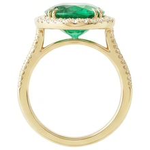 Afbeelding in Gallery-weergave laden, 4 ct ovaal geslepen groene smaragd met Halo Natuurlijke echte diamanten ( niet in een laboratorium gekweekt ) ring 14K geel goud