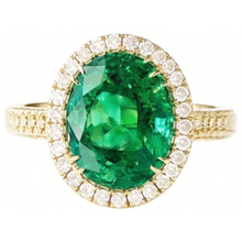 Afbeelding in Gallery-weergave laden, 4 ct ovaal geslepen groene smaragd met Halo Natuurlijke echte diamanten ( niet in een laboratorium gekweekt ) ring 14K geel goud