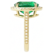 Afbeelding in Gallery-weergave laden, 4 ct ovaal geslepen groene smaragd met Halo Natuurlijke echte diamanten ( niet in een laboratorium gekweekt ) ring 14K geel goud