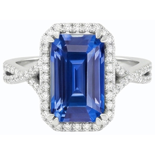 Afbeelding in Gallery-weergave laden, 4 karaat Halo Emerald Sri Lankaanse saffier & Natuurlijke echte diamant ( niet in het laboratorium gekweekt )en ring goud