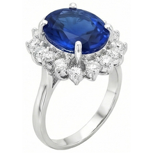 Afbeelding in Gallery-weergave laden, 4 karaat Sri Lanka saffier ronde Natuurlijke echte diamanten ( niet in een laboratorium gekweekt ) verlovingsring goud 14K