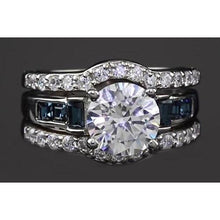 Afbeelding in Gallery-weergave laden, 4.50 Karaat Verlovingsring Set Ronde Echt Diamanten & Blauwgroene Saffier