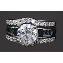 Afbeelding in Gallery-weergave laden, 4.50 Karaat Verlovingsring Set Ronde Echt Diamanten & Blauwgroene Saffier