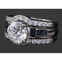 Afbeelding in Gallery-weergave laden, 4.50 Karaat Verlovingsring Set Ronde Echt Diamanten & Blauwgroene Saffier