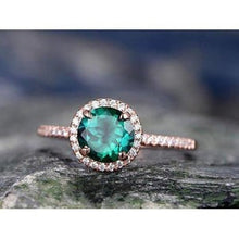 Afbeelding in Gallery-weergave laden, 4,40 karaat ronde Groente smaragd met diamanten ring rosé goud 14K