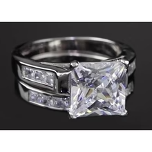 Afbeelding in Gallery-weergave laden, 4 Karaat Prinses Echt Diamanten Verlovingsring Set Wit Goud 14K Kanaal