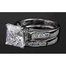 Afbeelding in Gallery-weergave laden, 4 Karaat Prinses Echt Diamanten Verlovingsring Set Wit Goud 14K Kanaal