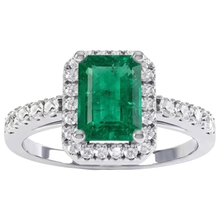 Afbeelding in Gallery-weergave laden, 4,40 karaat groene smaragd en Natuurlijke echte diamanten ( niet in een laboratorium gekweekt ) trouwring witgoud