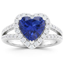 Afbeelding in Gallery-weergave laden, 4.45 Karaat Blauwe Hartgeslepen Saffier En Natuurlijke uit de aarde gewonnen Diamanten Fantasie Ring Witgoud 14K
