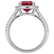 Afbeelding in Gallery-weergave laden, 4,80 ct Halo rode robijn met accenten Natuurlijke echte diamanten ( niet in een laboratorium gekweekt ) trouwring wit goud 14K