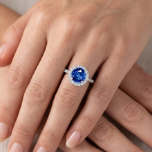 Afbeelding in Gallery-weergave laden, 4 ct Ceylon saffier en Natuurlijke echte diamanten ( niet in een laboratorium gekweekt ) ring wit goud 14k