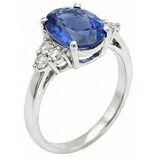 Afbeelding in Gallery-weergave laden, 5.30 Ct Ovale Sri Lankaanse Saffier Natuurlijke uit de aarde gewonnen Diamanten Ring Witgoud 14K