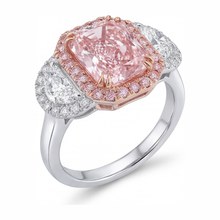 Afbeelding in Gallery-weergave laden, Verlovingsring met roze diamant 5,5 karaat labgekweekt radiant halo glad 14k witgoud