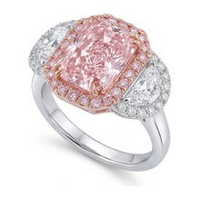 Afbeelding in Gallery-weergave laden, Verlovingsring met roze diamant 5,5 karaat labgekweekt radiant halo glad 14k witgoud