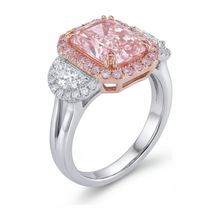 Afbeelding in Gallery-weergave laden, Verlovingsring met roze diamant 5,5 karaat labgekweekt radiant halo glad 14k witgoud
