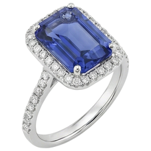 Afbeelding in Gallery-weergave laden, 5.50 Ct Emerald Cut Tanzanite Diamond Solitaire Ring met accent
